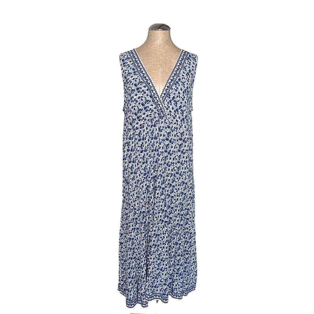 Max Studio Blue Floral Sleeveless Tiered Maxi Dress Size XL